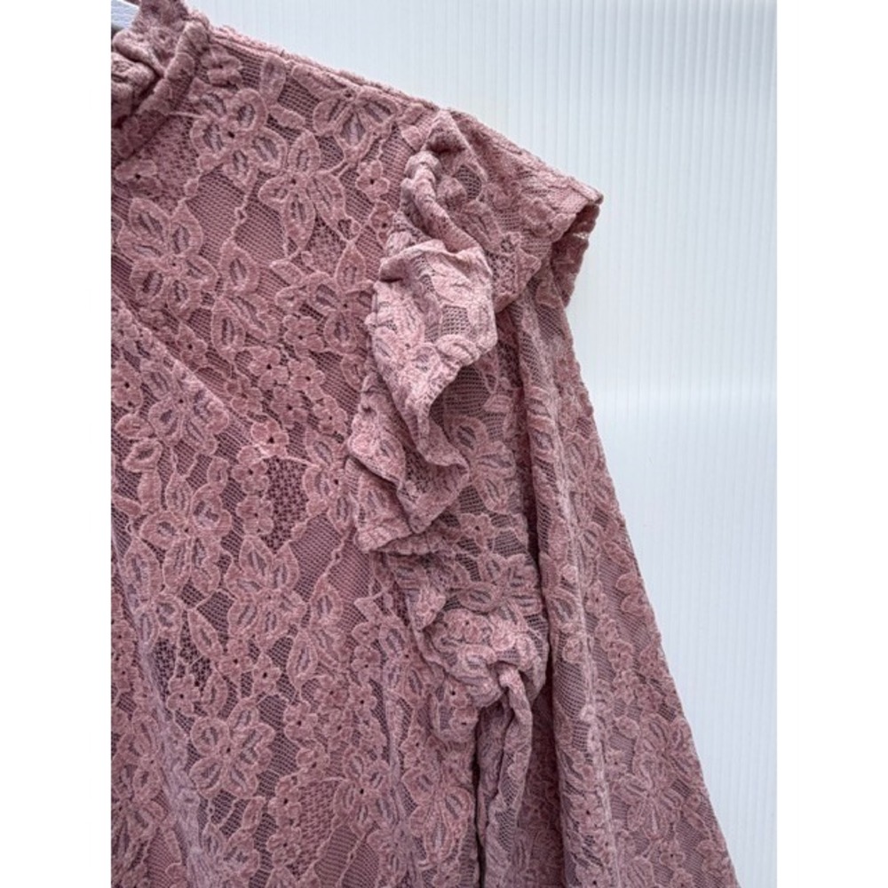 Cable &‎ Gauge Womens Lace Blouse Top Large Pink Ruffle Long Sleeve Keyhole Chic - Picture 5 of 10